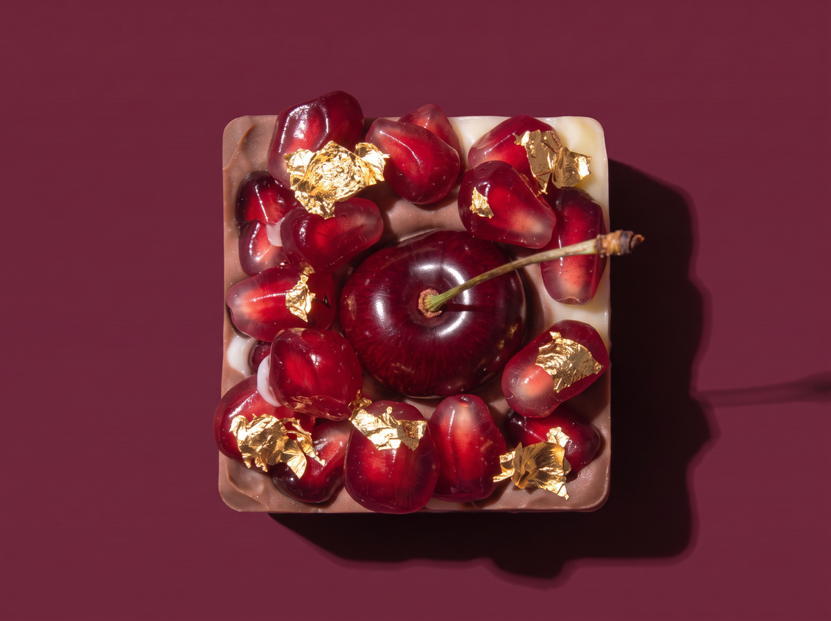 Crimson by Kokoa: cherry and pomegranate fruit chocolates, top view