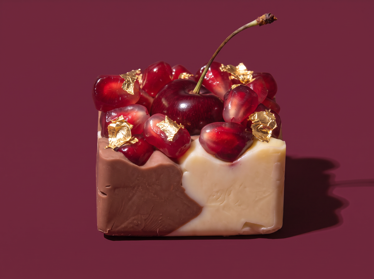 Box of Crimson cherry and pomegranate fruit chocolates by Kokoa
